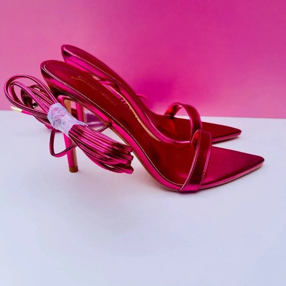 Women’s Metallic Pink Lace-Up Stiletto Heels Sexy Party Shoes Size 7 - Picture 6 of 9